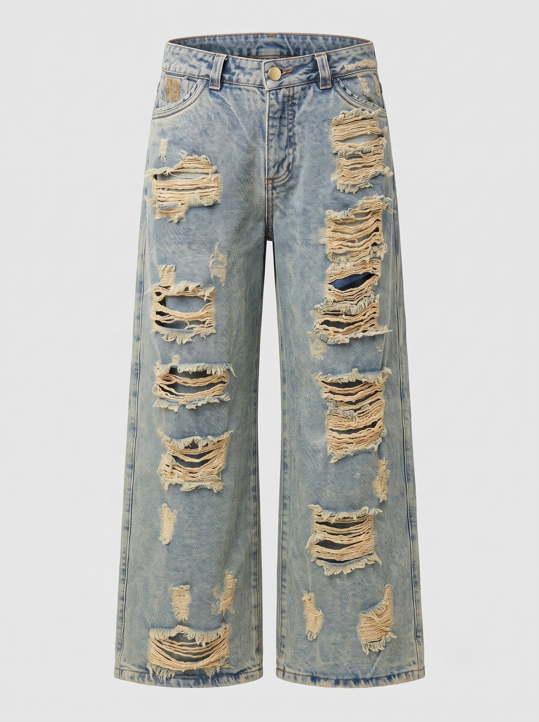 Jean azul wide leg Sulfur de DAVD en imagen de producto, silueta amplia con rotos y acabado desgastado.