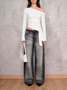 Jean gris wide leg Black Silver de DAVD en vista frontal, silueta amplia para mujer en denim gris.